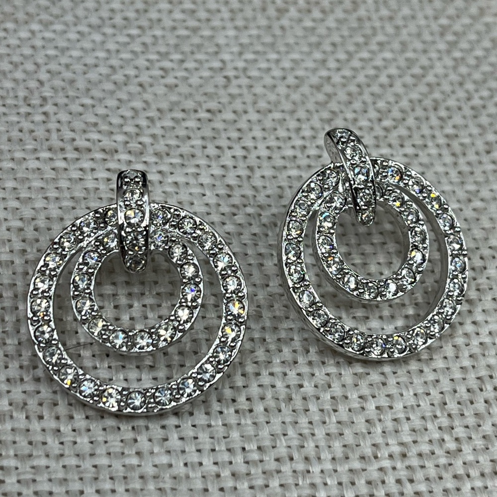 Nolan Miller Glamour Collection Pave Triple Circle Earrings w/ Box and Cert - Picture 8 of 17
